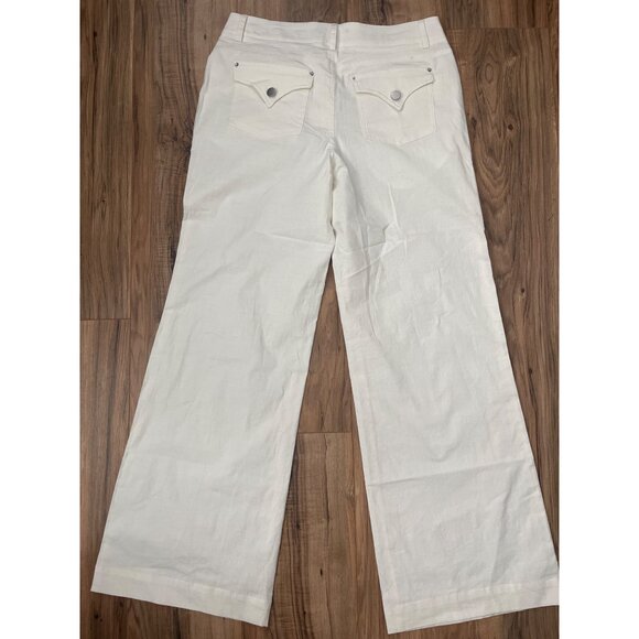 NEW Flamingals Wide Leg Womens Ivory Pants 32" Lightweight Denim Flap Pockets - Picture 2 of 11